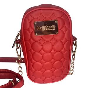 bebe Serafina Mini Quilted Crossbody Purse Red with Gold Hardware